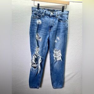Aeropostale Distressed Mom Jeans Womens 4 100% cotton Blue Denim Trashed 2358